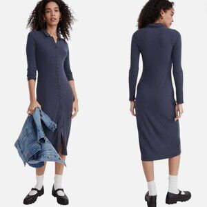 Madewell Button-Front Midi Shirtdress (NWT), Color: DARK BALTIC